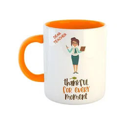 ARTBUG White & Orange Printed Ceramic Glossy Dishwasher & Microwave Safe Mugs 350 ml-image-72