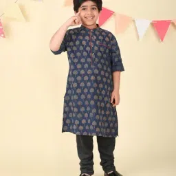 Fabindia Boys Indigo Cotton Bagru Printed Long Kurta-picture-16