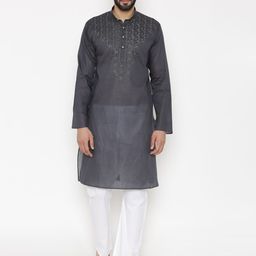 Wintage Men Grey Embroidered Straight Kurta-35