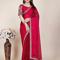 ANJANI TEXTILE Embroidered Sequinned Border Tissue Saree with Blouse Piece-17