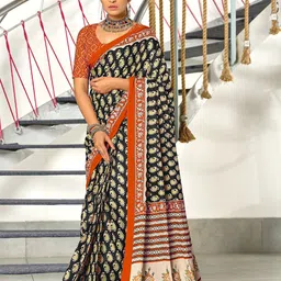 Panzora Paisley Mulmul Cotton Ready to Wear Block Printed Saree-image-16