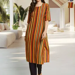 HERE&NOW Selection Of 2 Striped Round Neck Straight Kurtas-image-90