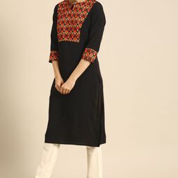 Anouk Women Black & Red Ethnic Motifs Yoke Design Kurta-0