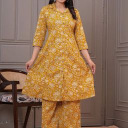 KALINI Women Floral Printed Calf Length Regular Straight Kurta with Trousers-picture-43