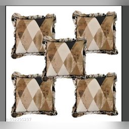 Luxmi Cotton Fabrics Brown & Off White 5 Pieces Geometric Printed Square Cushion Covers-25