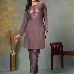 Nayam By Lakshita Women Paisley Embroidered Regular Kurti with Palazzos-picture-1
