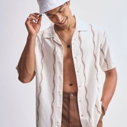 HIGHLANDER Relaxed Fit Self Design Printed Spread Collar Cotton Shirt-image-63