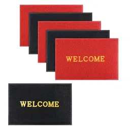 Kuber Industries Set Of 6 Red & Black Anti-Skid Doormats-65