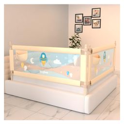 BAYBEE Baby Bed Rails Guard Barrier for Baby Kids Safety, Foldable Bed Rail Falling Protector Fence with 7 Adjustable Height (180x63 cm, (Pack of 2) Beige) - (Color & Design May Vary)-picture-22