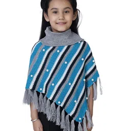 JoE Hazel Three Fourth Sleeves Striped Pattern Designed & Pearl Embellished Kaleidoscopic Poncho Sweater - Light Grey-picture-47