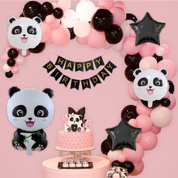 Specialyou Baby panda theme birthday party decoration items with Panda foil balloons decoration items Pink pack of 68 Items-image-34