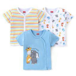 Babyhug 100% Cotton Knit Half Sleeves Front Open Vests Striped & Animal Print  Pack of 3 - Multicolour-image-78