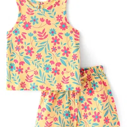 Doodle Poodle 100% Cotton Knit Sleeveless Night Suit With Floral Print - Snapdragon Yellow-picture-22