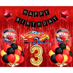 Surprise Decor Car Latex Mcqueen Car Theme 3rd Birthday Decoration for Boys (Pack of 39, Red & Black)-image-42