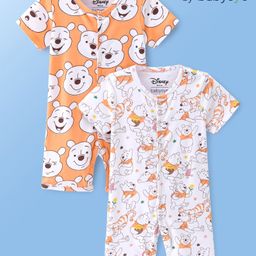 Babyoye Disney Interlock Knit Half Sleeves Romper With Winnie The Pooh Print Pack Of 2 - Orange & White-image-60