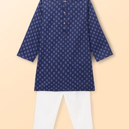 Babyhug Cabric Woven Full Sleeves Floral Printed Kurta & Pyjama Set - Navy Blue-image-87