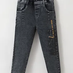 Kookie Kids Denim Full Length Jeans with Text Embellishment- Grey-picture-45