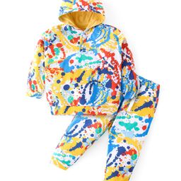 Babyhug Cotton Knit Full Sleeves Hooded T-Shirt & Lounge Pants Set With Color Splash Print - Multicolor-image-46