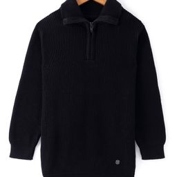 Smarty Boys 100% Cotton Flatknit Full Sleeves Pullover Sweater With Polo Neck & Solid Colour - Black-image-67