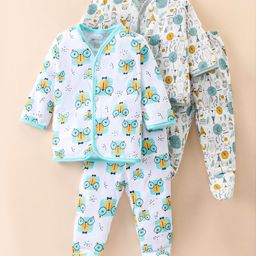 OHMS Single Jersey Knit Full Sleeves Night Suits With Animals Print Pack Of 2 - Blue & Turquoise-picture-12