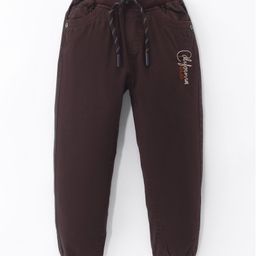 Olio Kids Cotton Knit Full Length Lounge Pant with Text Print - Dark Brown-image-21