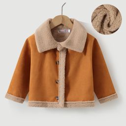 Kookie Kids Full Sleeves Collar Neck Winter Jacket With Fur Detailing - Brown-image-4