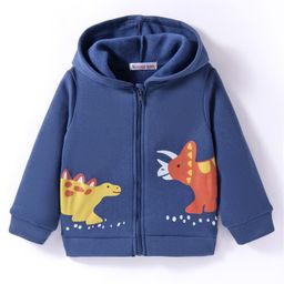 Kookie Kids Full Sleeves Hooded Sweatjacket with Dino Print - Navy Blue-image-44
