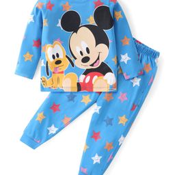 Babyhug Disney Single Jersey Knit Full Sleeves Night Suit With Mickey & Pluto Graphics - Light Blue-image-45