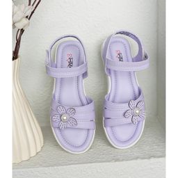 Toothless Floral Applique Detailed Sandals With Velcro Closure - Purple-image-44