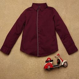 One Friday Cotton Full Sleeves Solid Shirt - Burgundy-image-71