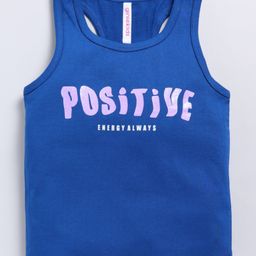 giniekids Cotton Blend Sleeveless Positive Text Printed Top - Paris Blue-image-88