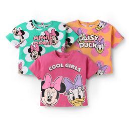 Babyhug Disney Single Jersey Knit Half Sleeves Oversized T-Shirts with Minnie Mouse Family Graphics Pack of 3 - Orange Pink & Mint-image-18