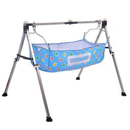 Infanto Portable Baby Cradle, Ghodiya, Palna, Jhula - Soft Cushioned, Hammock Style, Stainless Steel, Ultra Compact Folding, Breathable Net Cover, Anti-Skid Pad, Washable Fabric - Birth to 12 Months -BLUE-23
