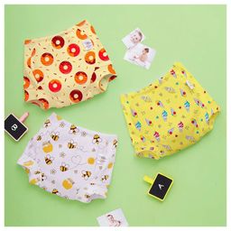 SuperBottoms Potty Training Pants for Mess-Free Diaper-Free Time with Donut & Ice Cream Print Pack of 3 - Yellow White-20