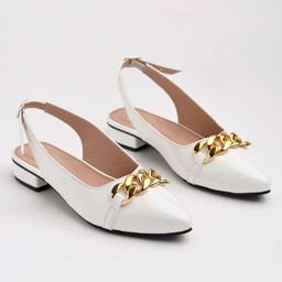 Shoetopia Metal Applique Detailed Buckle Closure Ballerinas - White-image-70