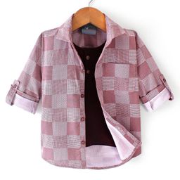Dapper Dudes Full Sleeves Checked Shirt With Attached Tee - Maroon-image-97