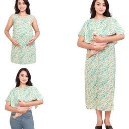 Mama & Bebe Rayon Woven Sleeveless Tie Dye Maternity Dress & Coordinating Poncho Top - Green-image-50