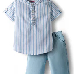 Babyhug Cotton Knit Half Sleeves Shirt and Shorts Sets with Stripes - Light Blue & White-picture-36