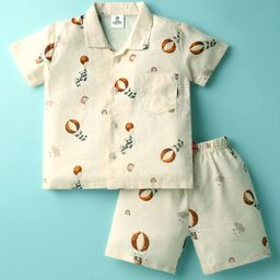 Mini Taurus Cotton Woven Half Sleeves Co-ords Shorts Set with Panda Print - Rust Orange-image-82