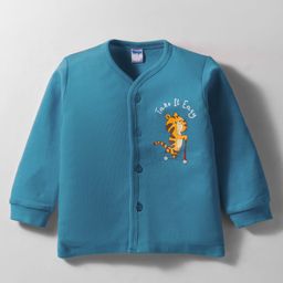 Tango Single Jersey Knit Full Sleeves Front Open Jhabla with Cub Print - Teal Blue-picture-10