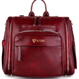VISMIINTREND Diaper Backpack Bags for Women & Baby Solid Vegan Leather Multi- Compartment Maternity Backpack Travel, Hospital Visit Baby Diaper Bags with Detachable Strap, Trolley Sleeve - Wine-image-61