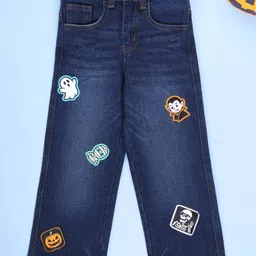 Kiddopanti Denim Woven Ghost & Vampire Patch Detailed Straight Fit Jeans - Blue-picture-16