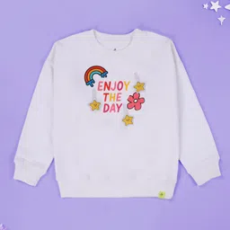 Kiddopanti Fleece Knit Full Sleeves Enjoy The Day Text Printed Light Winter Sweatshirt - White-picture-23