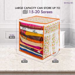 PrettyKrafts XL Saree Cover,sari organizer with handles & transparent front Extra Large Sari Cover Pack of 2 image 2