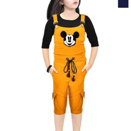NAIVETY Girls Pack of 2 Mickey Mouse Embroidered Romper Dungarees With T-shirts-image-18