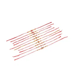 Sangria Set Of 10 Artificial Stones Studded & Beaded Thread Rakhis With Roli Chawal image 5