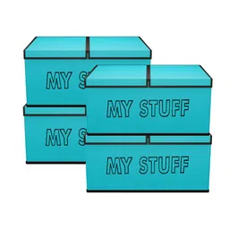 Kuber Industries Green & Black 4 Pieces Printed Storage Box Organisers With Lid-23