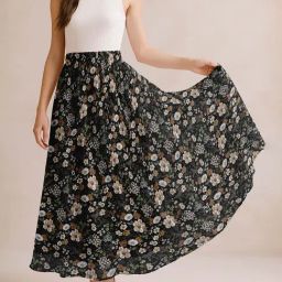 Moomaya Black Regular Fit Floral Skirt-picture-8