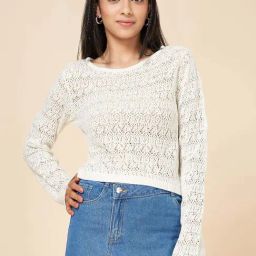 Coolsters by Pantaloons Girls Bright White Self Full Sleeves Sweaters & Cardigans-image-70