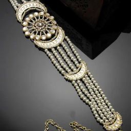 Karatcart Floral Design Pearl Beaded Kundan Kamarbandh-image-6